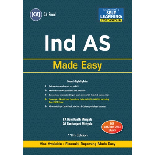 Taxmann's IND AS Made Easy for CA Final May 2023 Exam [New Syllabus] by CA. Ravi Kanth Miriyala, CA. Sunitanjani Miriyala